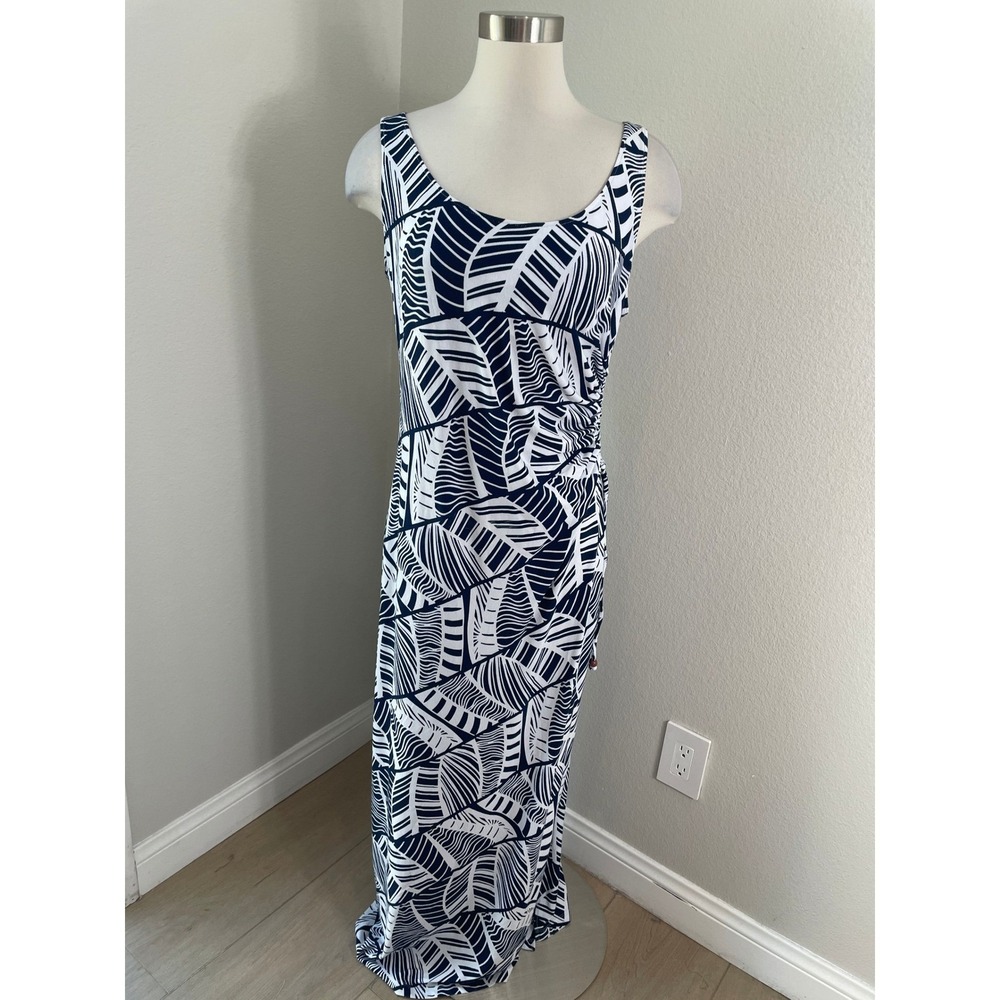 Tommy Bahama Womens Medium Tropical Leaf Ruched Maxi Dress‎ Sleeveless Stretch